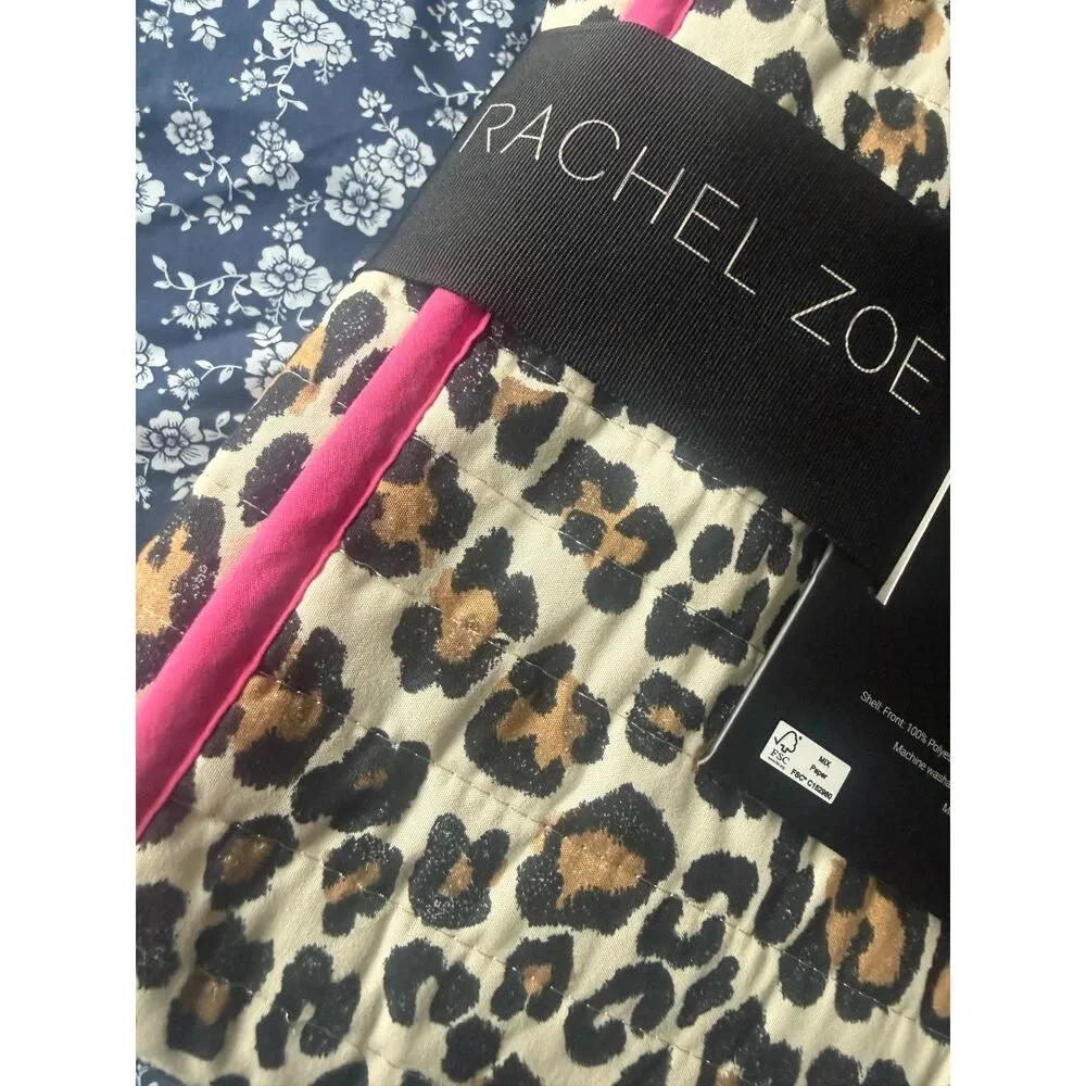 Rachel Zoe Full/Queen Leopard Print Quilt Set Pink Trim Animal Print Bedding